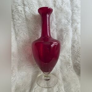 Hand Blown Vintage Crimson Glass Vase